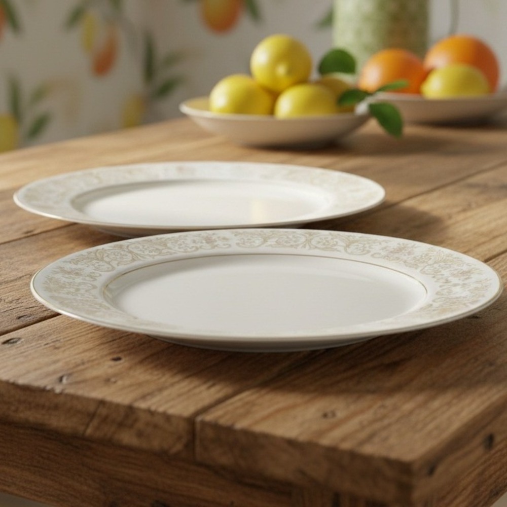 Regal Diamond China Citrus Dinner Plates, Set of 2, Vintage Ceramic Tableware
